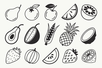 Fototapeta premium Set of Different Style Hand-Drawn fruit Vector Icons