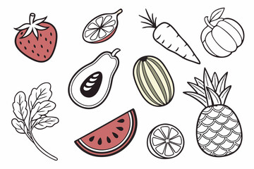 Fototapeta premium Set of Different Style Hand-Drawn fruit Vector Icons