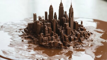 Chocolate Metropolis: A 3D-printed Chocolate City Submerged in Melted Chocolate