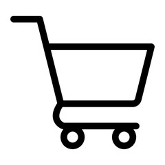 Illustration of a black icon of a supermarket shopping cart or basket isolated on a white background
