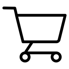 Illustration of a black icon of a supermarket shopping cart or basket isolated on a white background