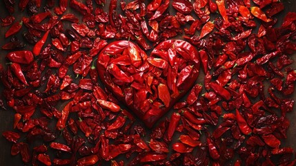 Fototapeta premium Chili pepper heart, red spice, rustic wood, Valentine's, food blog