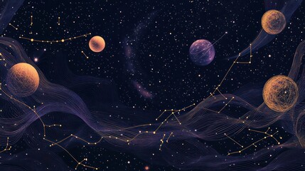 Cosmic nebula, planets, constellations, swirling energy, space background, website banner