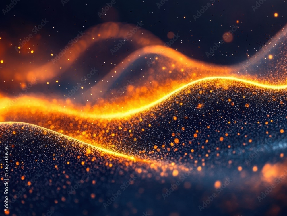 Poster abstract luminous wave background with glowing particles and smooth flowing lines of light energy