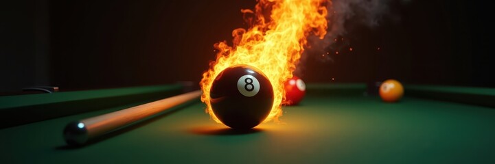 Fiery Eight Ball on Pool Table Illustration