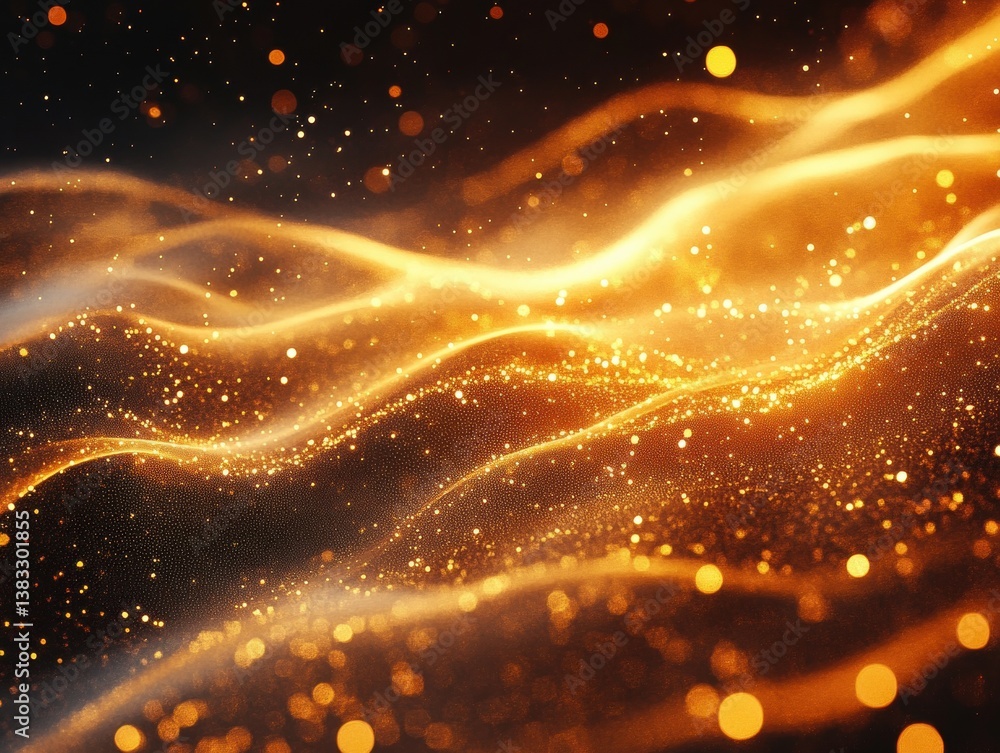 Poster ethereal gold waves shimmer against a dark backdrop creating a mesmerizing and luxurious abstract de