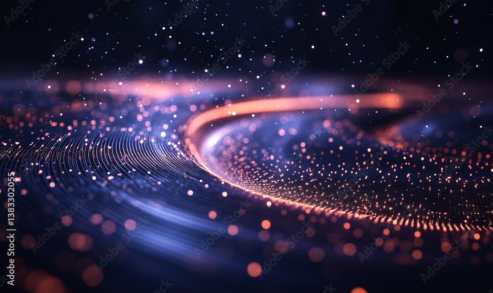 Wall mural an abstract and futuristic image of sparkling particles with glowing lines, conveying a sense of tec