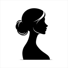 Black silhouette of a woman in profile view, minimalist vector illustration