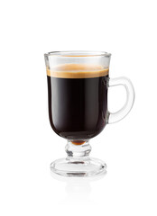 Espresso coffee in transparent cup isolated on white background