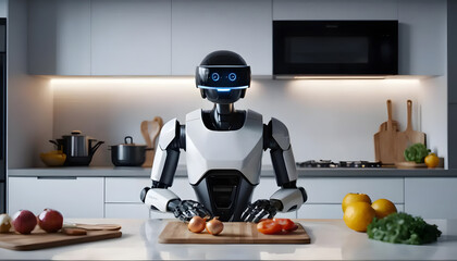 AI Robot Preparing Food In A Modern Kitchen