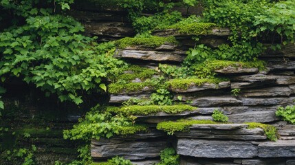 Lush Green Moss on Rocky Stone Steps Surrounded by Nature