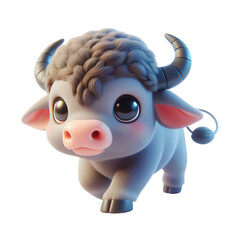 Cute 3d buffalo isolated on white background