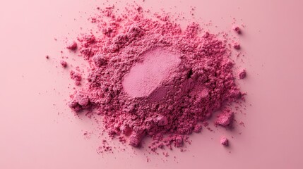 Fototapeta premium Delicate pink powder pigment on a soft pink background creating a vibrant and textured cosmetic scene for beauty and wellness products