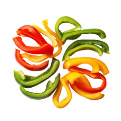 Sliced bell pepper mix isolated on transparent background