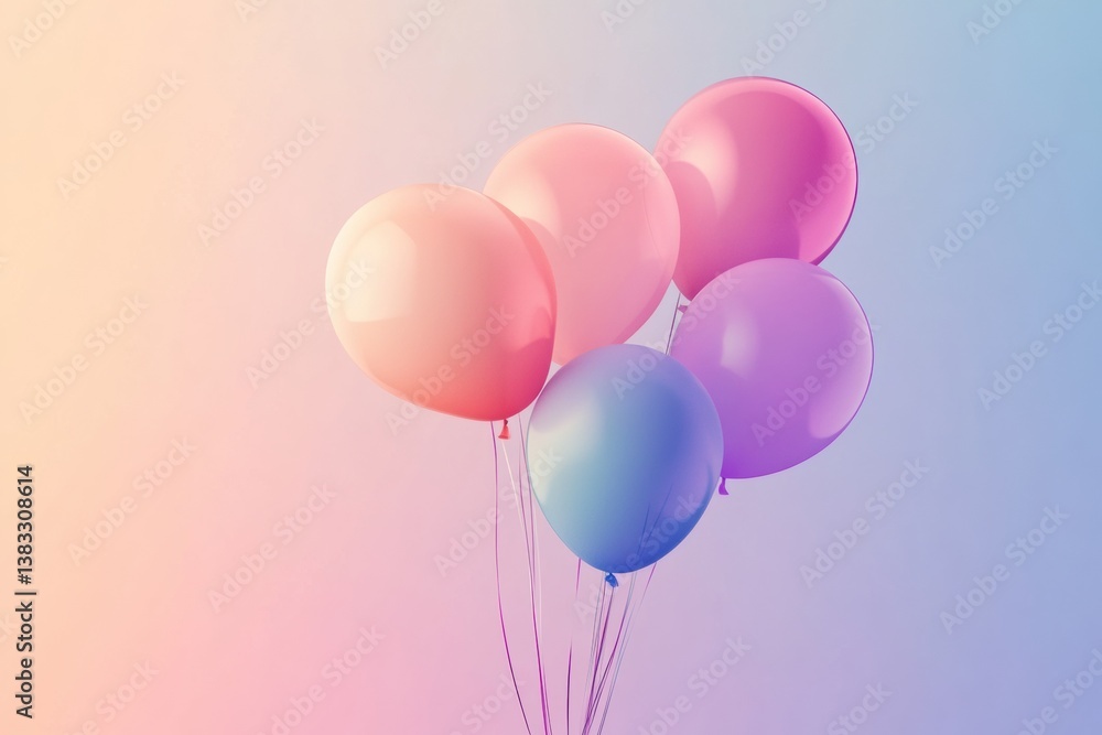 Poster Floating balloons in soft pastel gradients create a festive atmosphere, enhancing any celebration with a modern minimalist design