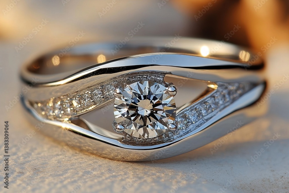 Poster exquisite diamond ring in silver setting captures timeless elegance with intricate design and sparkl
