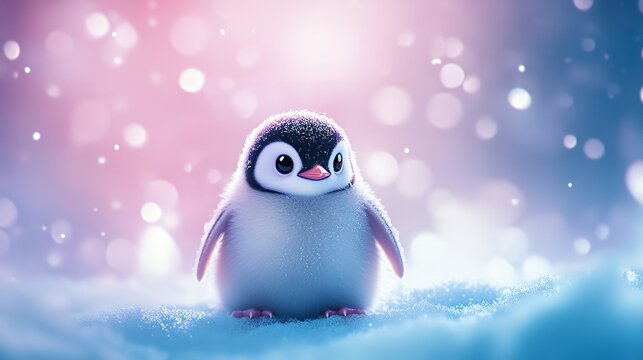 Linux penguin cute illustration on blue soft smooth