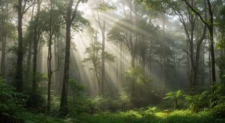 Obraz premium Sunrays Filtering Through Rainforest