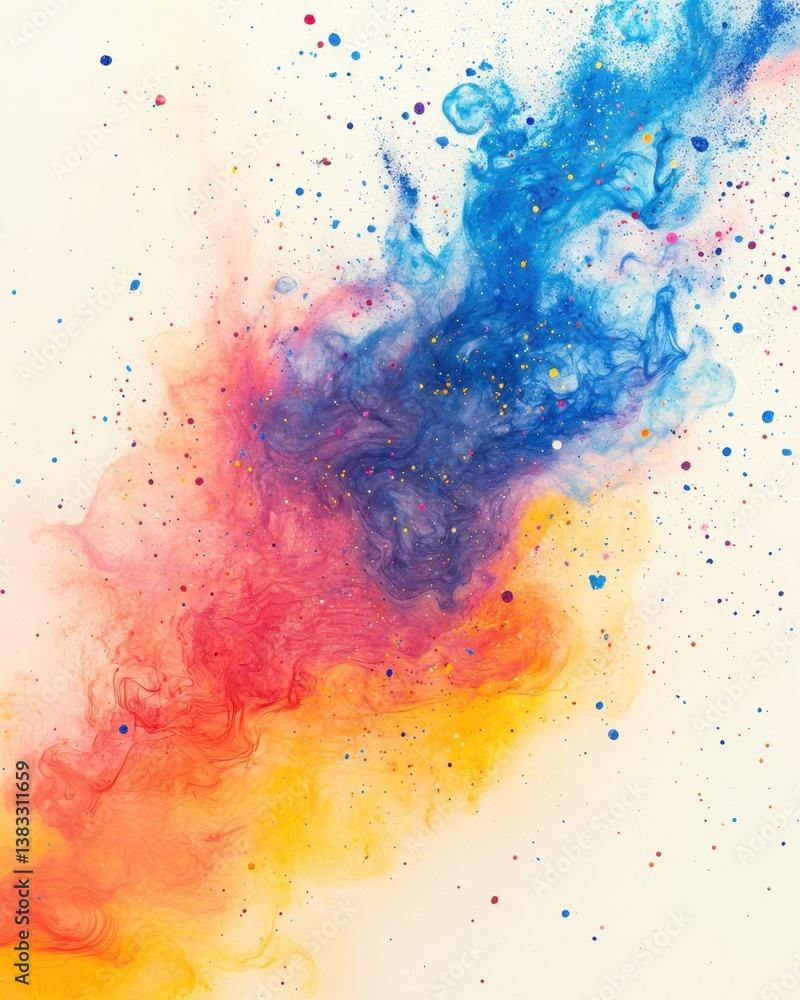 Poster vibrant explosion of colorful powder paints creating a dynamic abstract design on bright background