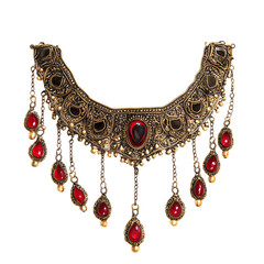 Traditional kamarbandh waist belt with hanging chains and red stones