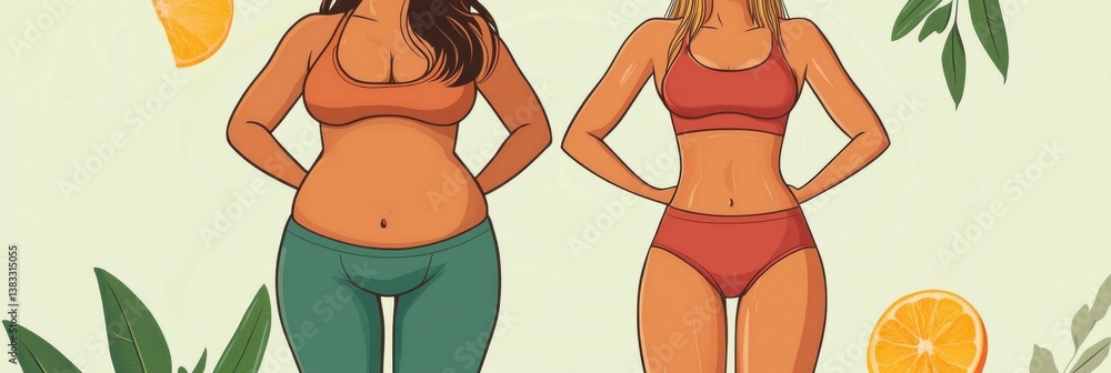 Aufkleber transformation journey showing a girl evolving from her previous self to an athletic and fit version