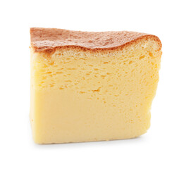 Piece of tasty Japanese Castella sponge cake isolated on white