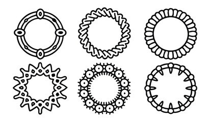 hand drawn circle doodle sketch frame set isolated