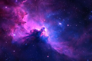 Obraz premium A breathtaking cosmic vista of swirling purple and blue nebulae illuminated by distant stars showcases the vast beauty and mystery of deep space.