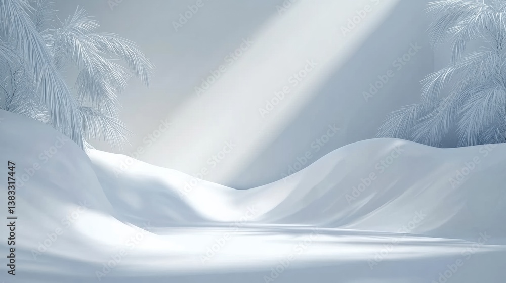 Poster snowy landscape with gentle curves and soft shadows creates a serene atmosphere in a winter wonderla