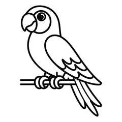  Parrot Line Art Icon - Tropical Bird Outline Sitting on Branch