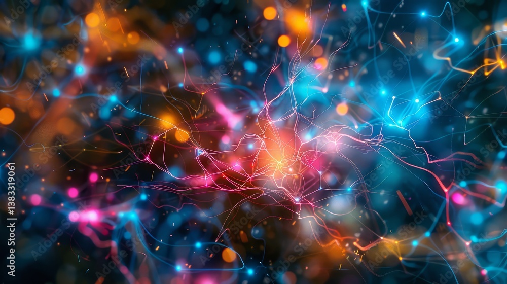 Poster vibrant neural network connections - abstract symbolizing connection, innovation, technology, intell