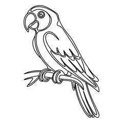  Parrot Line Art Icon - Tropical Bird Outline Sitting on Branch