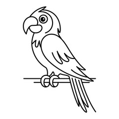  Parrot Line Art Icon - Tropical Bird Outline Sitting on Branch