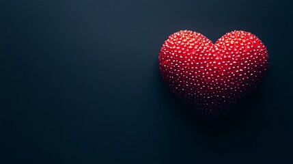 Red heart on black, soft gradient light, minimalist design. Symbol of love and simplicity in a bold visual statement.