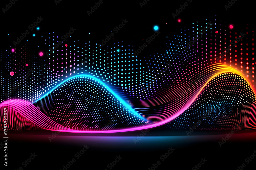 Poster abstract illustration featuring animated lines and colored particle effects