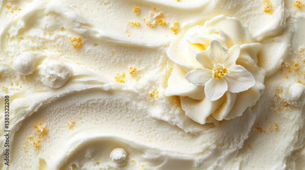 Poster elegant creamy white texture with delicate flower accentuates smooth surface and golden sprinkles cr