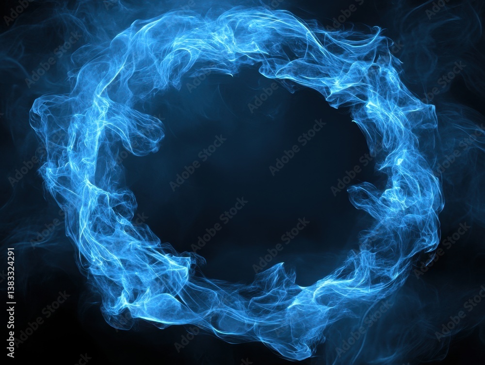 Poster abstract ethereal blue energy ring swirling against a dark backdrop creating a captivating visual ef