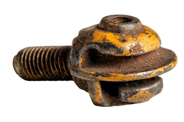 Rusty Yellow Industrial Metal Bolt with Unique Grooved Head