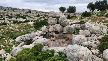 A rectangular collection basin and crushing trough carved into the rock, forming an ancient wine press workshop, located in the ruins of Sakizlik, in the Saglikli neighborhood of Tarsus, Mersin.