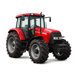 Obraz premium Red tractor in a sunny field during harvest showcases farm strength