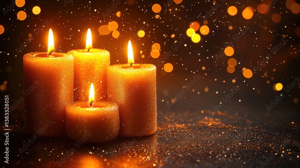 Poster warm glow of candles illuminating festive bokeh background creating a serene and inviting atmosphere