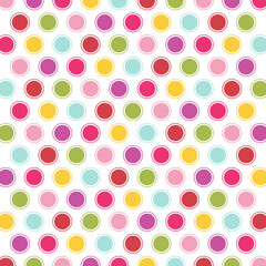Polka dots design, white background, seamless repeat colorful dots pattern, gift wrap paper
