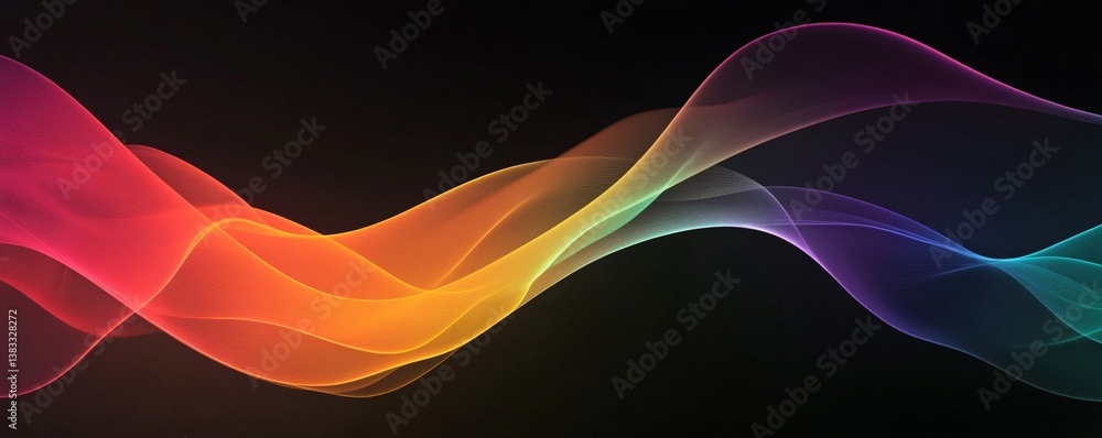 Poster abstract colorful wave design flowing across black background