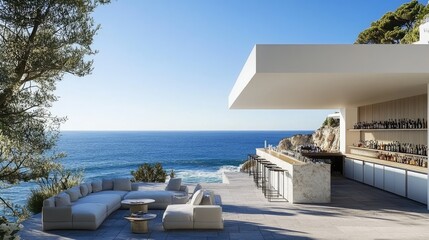 Fototapeta premium A scenic outdoor bar with an open concept overlooking crashing waves.