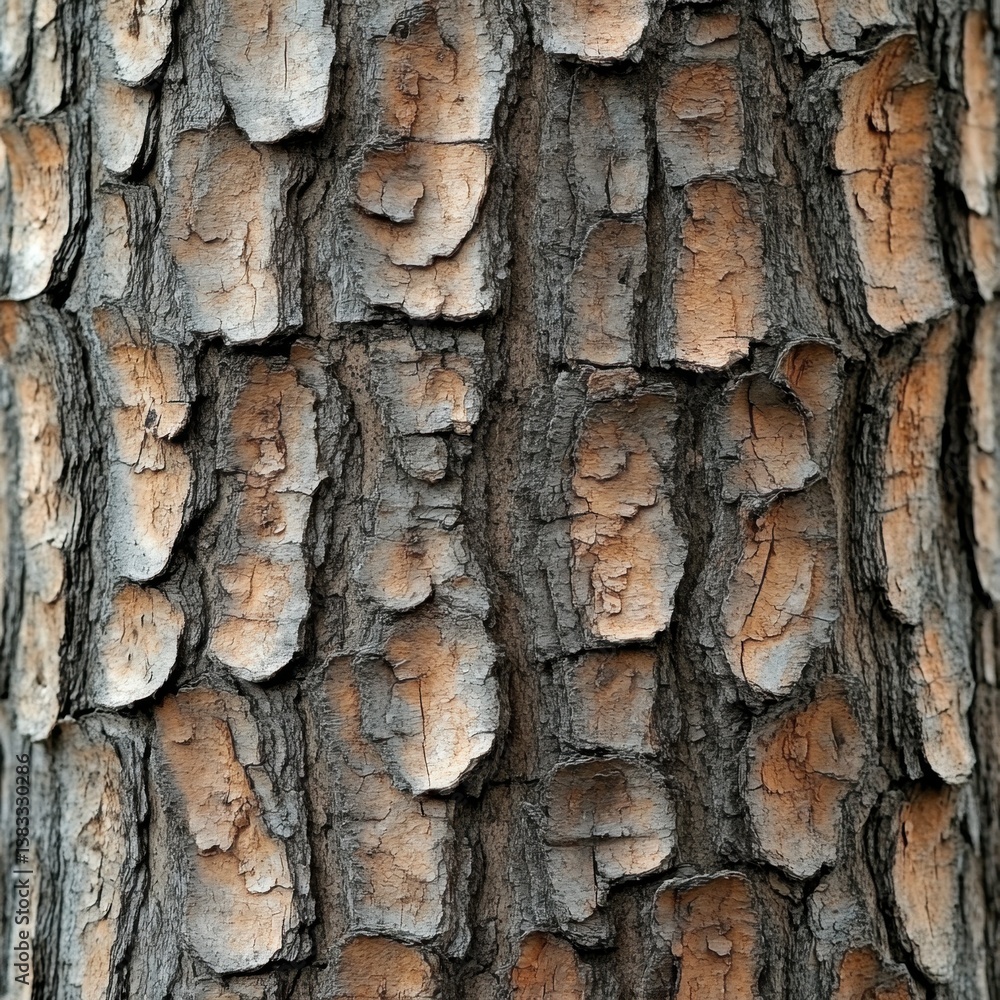 Poster close up of a rough pine tree bark texture showing detailed patterns and natural colors in a vertica