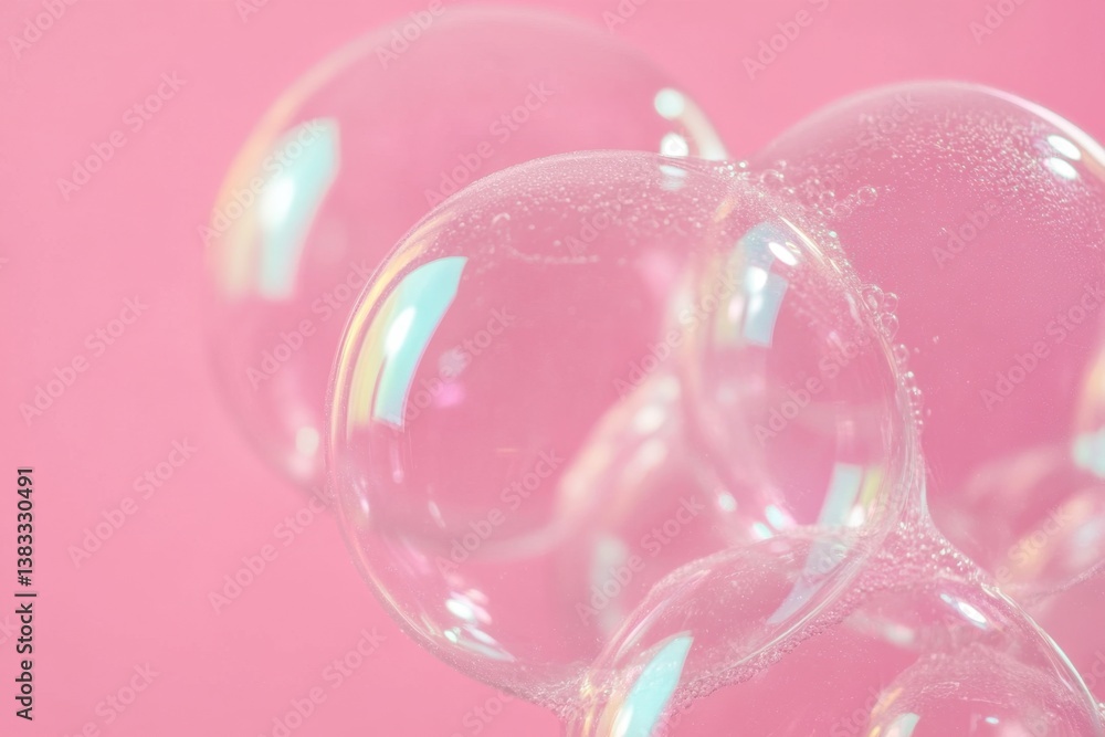 Poster delicate soap bubbles floating against a soft pink background creating a dreamy and ethereal atmosph