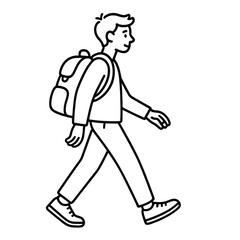 Young student walking with backpack through a city street in daytime