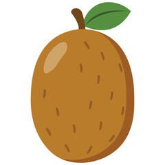 Whole ripe kiwi with green leaf, isolated flat illustration, great for tropical packaging, food design, diet promotions and healthy lifestyle visuals