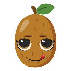 Cute  kiwi fruit with big sparkling eyes and a playful smile licking lips perfect for healthy food designs packaging kids materials and summer themes