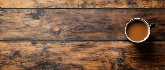 Aromatic Coffee Delight on Rustic Wooden Tabletop A Warm Beverage in a Mug on a Textured Wood Surface for a Cozy Morning Drink Still Life